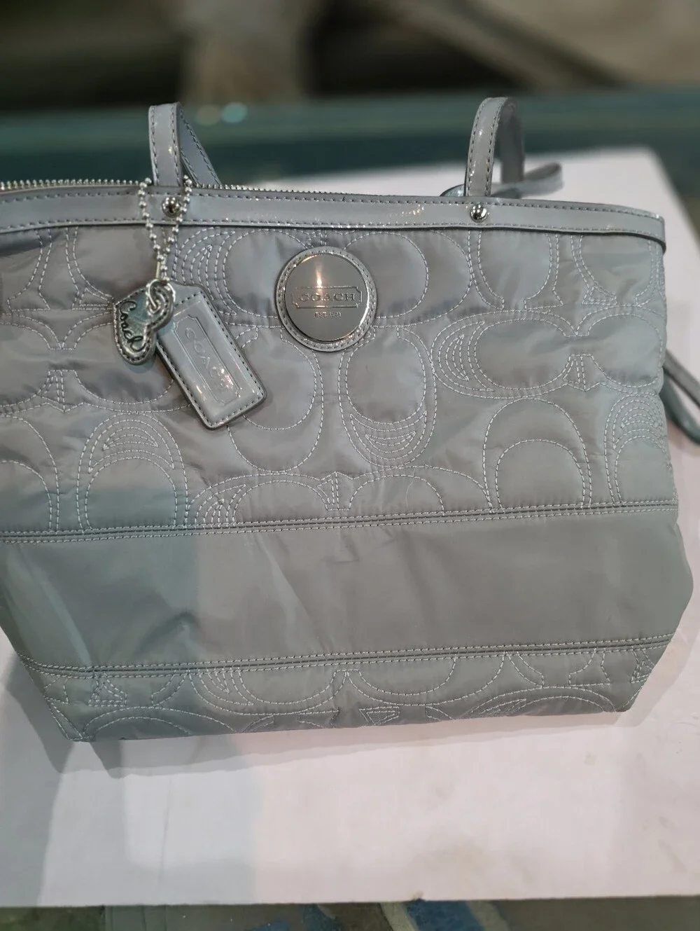 Coach Quilted Signature Tote in Light Gray